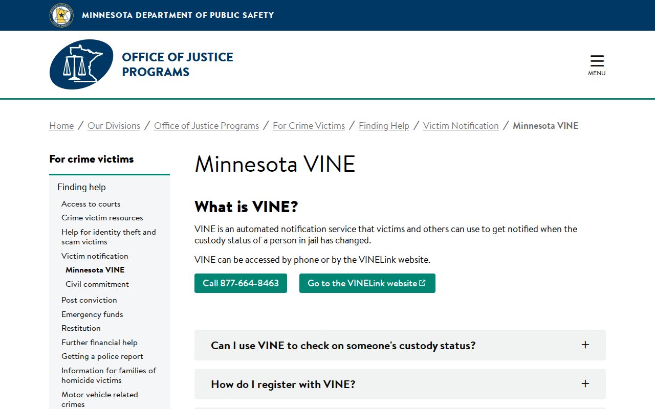 Minnesota VINE release alerts for Benton County Jail