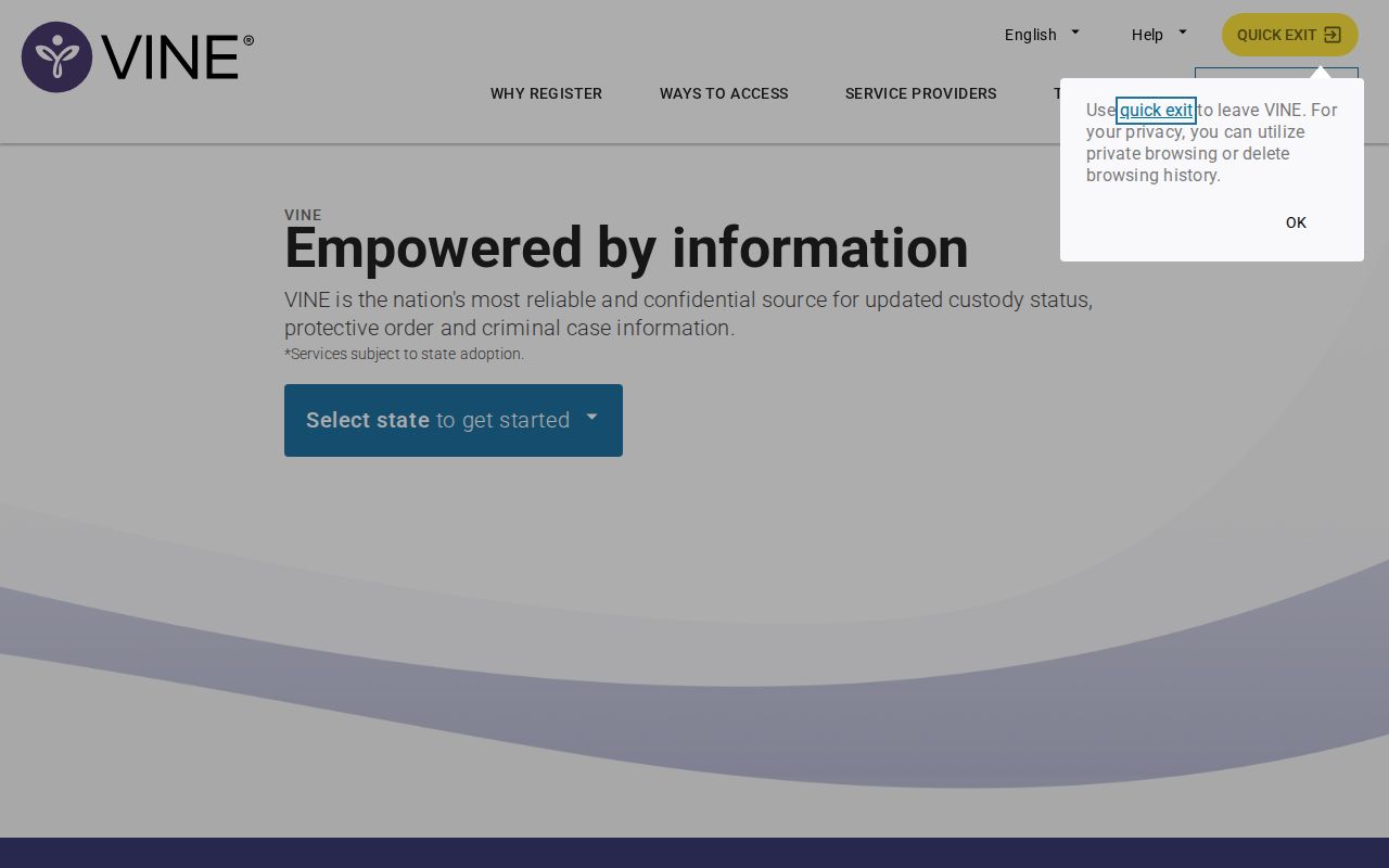 VINELink search screen for a Benton County inmate check
