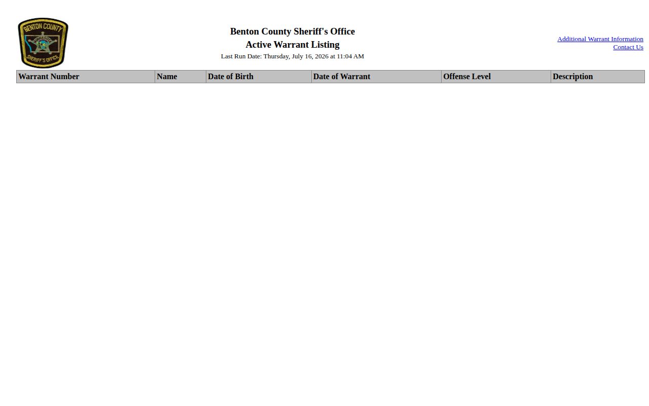 Benton County active warrants used with post-release supervision records